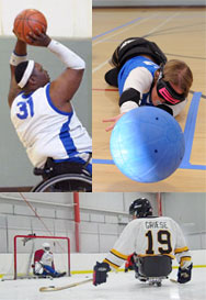 triptych of BORP Wheelchair basketball, Goalball, and Sled Hockey athletes triptych of BORP Wheelchair basketball, Goalball, and Sled Hockey athletes